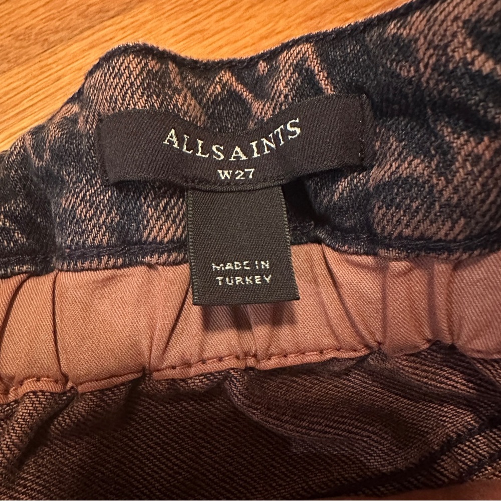 All Saints Palmer Paper Bag Jean Shorts Acid Peach Denim Removable Belt - Picture 4 of 6